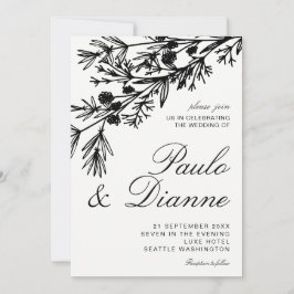 Handgezeichnete botanische Blätter zum Hochzeitsem Einladung
