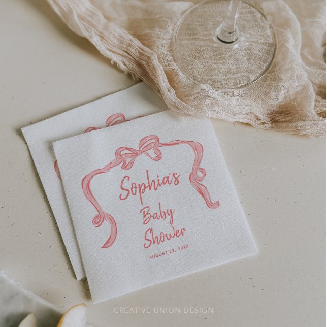 Handgezeichnete Bow Girl Babydusche Napkins Serviette (girl baby shower)