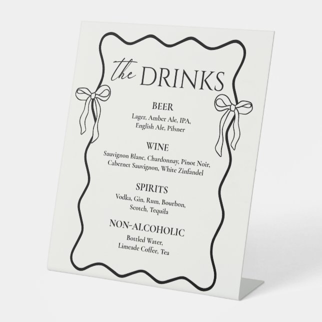 Handgezeichnete Bow Old Money Wedding Bar Drink Me Sockelschild (Vorderseite)