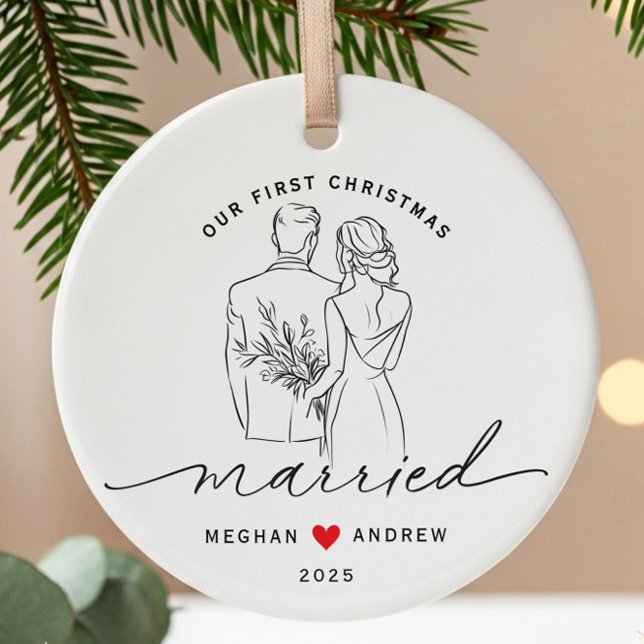 Handgezeichnete Braut und Groom Hochzeit Keramik Ornament (Von Creator hochgeladen)