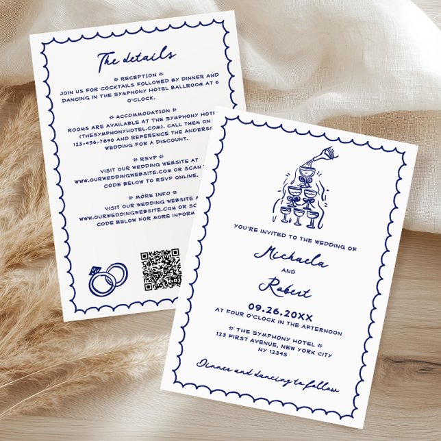 Handgezeichnete Buchdoodles All-In-One-Hochzeit Einladung (Von Creator hochgeladen)