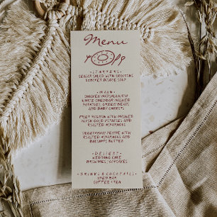 Handgezeichnete Burgunder Hochzeit whimsical quirk Menükarte