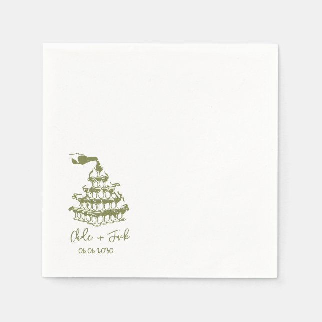Handgezeichnete Champagner-Turm-Glas-Hochzeitsserv Serviette (Vorderseite)