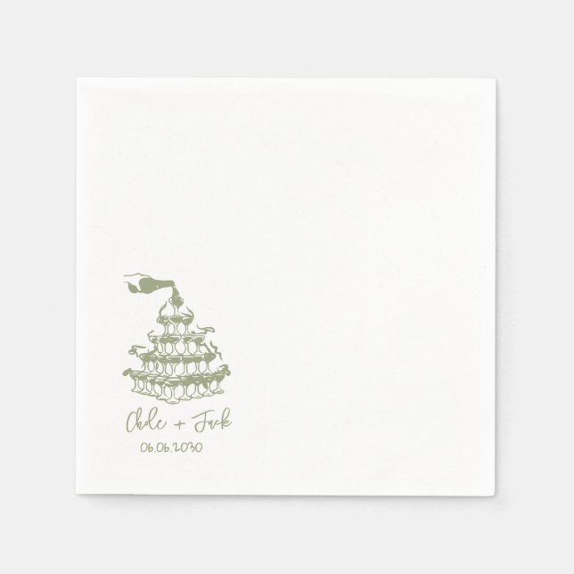 Handgezeichnete Champagner-Turm-Glas-Hochzeitsserv Serviette (Vorderseite)