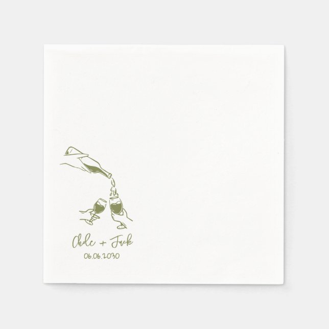 Handgezeichnete Champagner-Turm-Glas-Hochzeitsserv Serviette (Vorderseite)