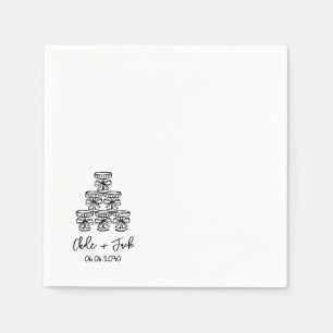 Handgezeichnete Champagner-Turm-Glas-Hochzeitsserv Serviette