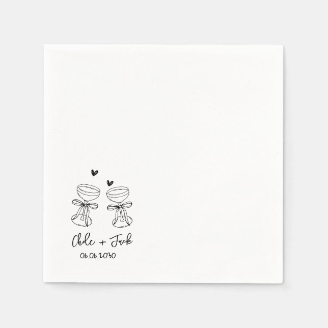 Handgezeichnete Champagnerglas-Hochzeitsservietten Serviette (Vorderseite)