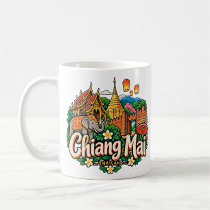 Handgezeichnete Chiang Mai Thailand Reise Kunst La Kaffeetasse