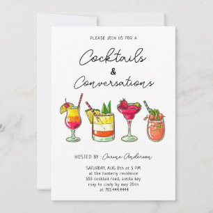 Handgezeichnete Cocktails und Konversationsparty Einladung