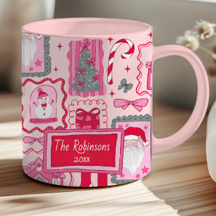 Handgezeichnete Coquette-Kritzelei rosa Weihnachte Tasse