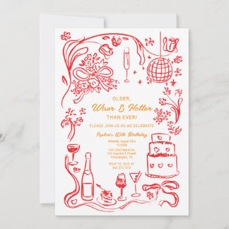 Handgezeichnete Coquette Wiser und Hotter Geburtst Einladung
