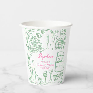 Handgezeichnete Coquette Wiser und Hotter Geburtst Pappbecher