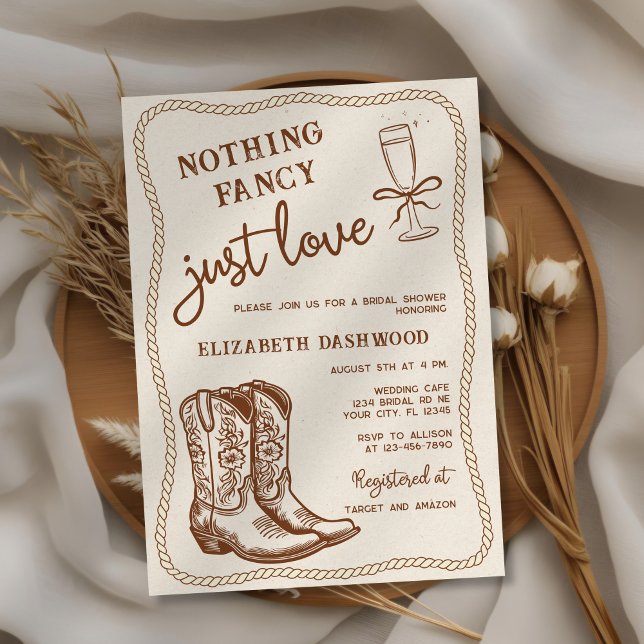 Handgezeichnete Cowgirl Stiefel Just Liebe Brautpa Einladung (Von Creator hochgeladen)