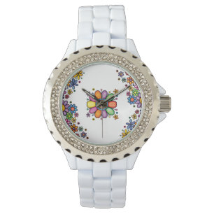 Handgezeichnete Doodle farbenfrohe, nahtlose Muste Armbanduhr