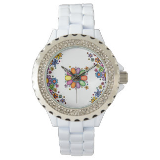 Handgezeichnete Doodle farbenfrohe, nahtlose Muste Armbanduhr