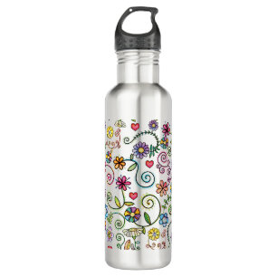 Handgezeichnete Doodle farbenfrohe, nahtlose Muste Edelstahlflasche