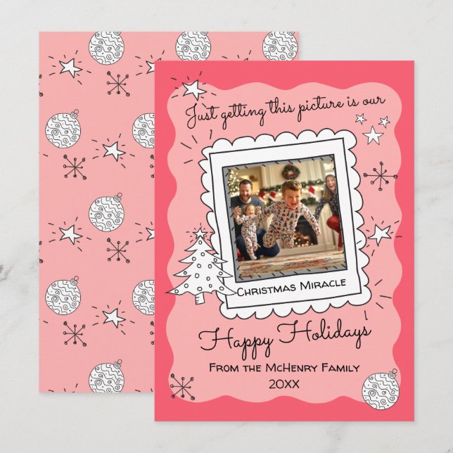 Handgezeichnete Doodle Sketch Foto Weihnachtskarte Einladung (Vorne/Hinten)