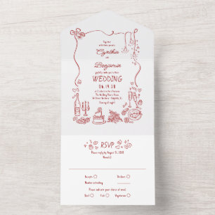 Handgezeichnete Doodles Funky Quirky Moderne Hochz All In One Einladung
