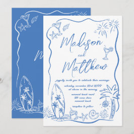 Handgezeichnete Doodles Illustrations Beach Hochze Einladung