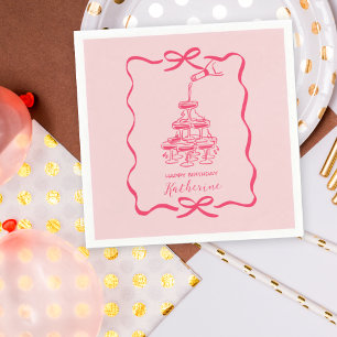 Handgezeichnete Doodles Rosé Champagner-Turm Gebur Serviette
