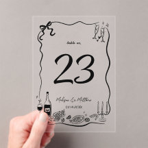 Handgezeichnete Doodles-Skripte Hochzeit-Tischnumm