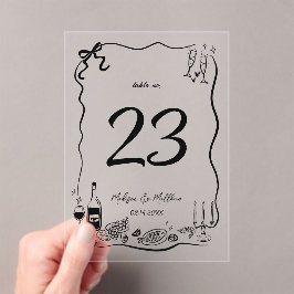 Handgezeichnete Doodles-Skripte Hochzeit-Tischnumm Acryleinladungen