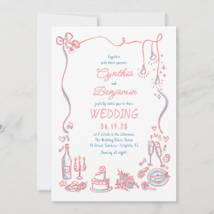 Handgezeichnete Doodles Whimsical Wedding Foto Einladung