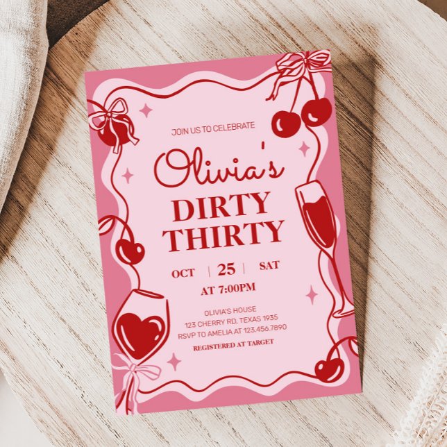 Handgezeichnete dreissig Geburtstagspartei Einladung (Hand Drawn Cherry Dirty Thirty Birthday Party Invitation)