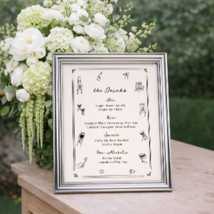 Handgezeichnete eigenwillige Bar-Getränkekarte für Poster