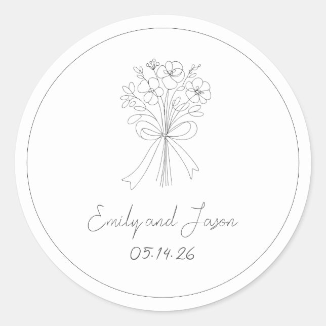 Handgezeichnete einfache Blume und Bow Whimsical W Runder Aufkleber (Vorderseite)