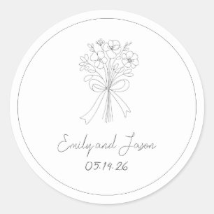 Handgezeichnete einfache Blume und Bow Whimsical W Runder Aufkleber
