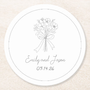 Handgezeichnete einfache Blume und Bow Whimsical W Runder Pappuntersetzer