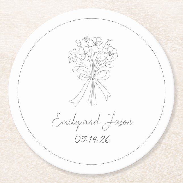 Handgezeichnete einfache Blume und Bow Whimsical W Runder Pappuntersetzer (Vorderseite)