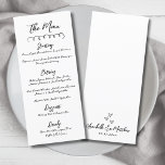 Handgezeichnete einfache Schwarz-weiße Whimsikhoch Menükarte<br><div class="desc">Einfache europäische Inspirierte Schwarz-Weiß-Hochzeitsmenü. Diese minimalistische Hochzeitskarte behalte das Design sauber und zeitlos und lasse das handgeschriebene Schriftzeichen. Eine einfache Squiggle-Linie an der Spitze verleiht dem Ganzen einen subtilen Akzent, während die Erholung der Vorderseite Ihre Menüdetails in einer eleganten Mischung aus Drehbuch- und Serif-Schriftart für einen raffinierten und klassischen Look...</div>