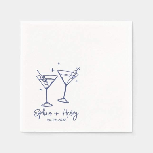 Handgezeichnete Elegante Moderne Cocktail Hochzeit Serviette (Vorderseite)