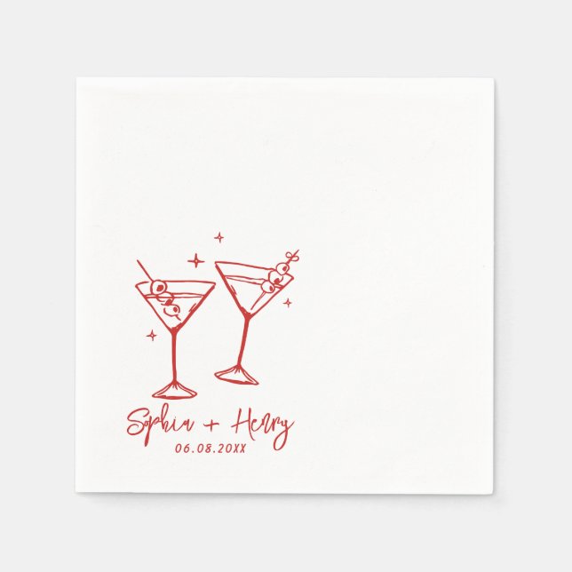 Handgezeichnete Elegante Moderne Cocktail Hochzeit Serviette (Vorderseite)