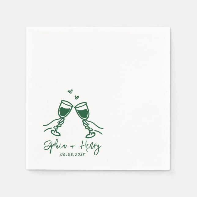 Handgezeichnete Elegante Moderne Cocktail Hochzeit Serviette (Vorderseite)