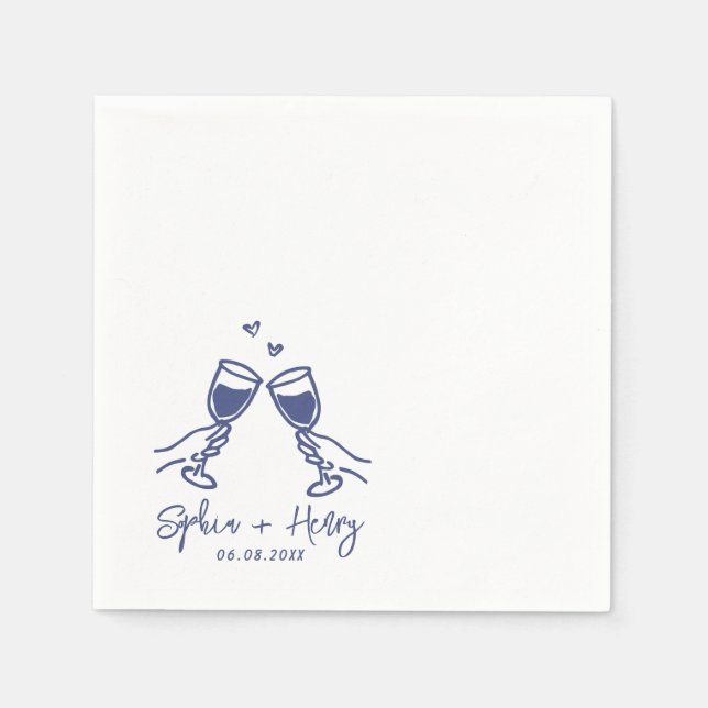 Handgezeichnete Elegante Moderne Cocktail Hochzeit Serviette (Vorderseite)