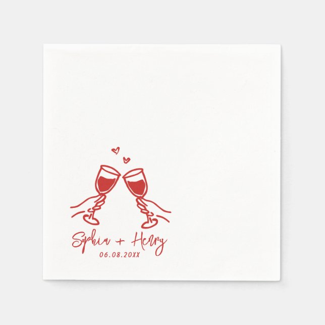 Handgezeichnete Elegante Moderne Cocktail Hochzeit Serviette (Vorderseite)
