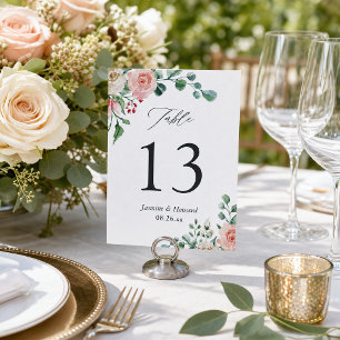 Handgezeichnete Elegante Wasserfarben Rose Blumenz Tischnummer