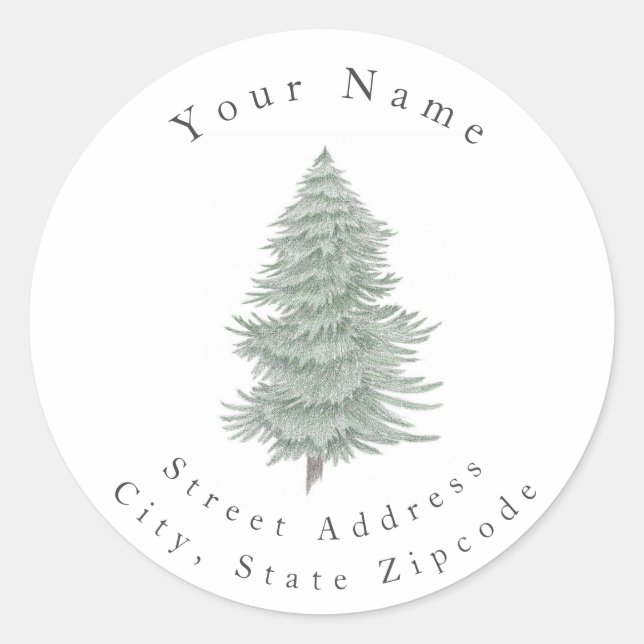'Handgezeichnete Evergreen Tree 2' Labels Runder Aufkleber (Vorderseite)