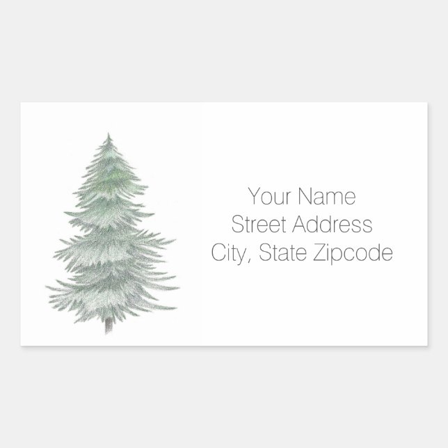 Handgezeichnete Evergreen Tree Address Labels Rechteckiger Aufkleber (Vorderseite)
