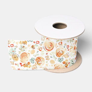 Handgezeichnete fantastische Blumen Herbst-Erdfarb Satinband