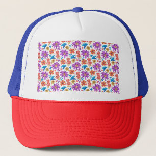 Handgezeichnete farbenfrohe exotische Blumenmuster Truckerkappe