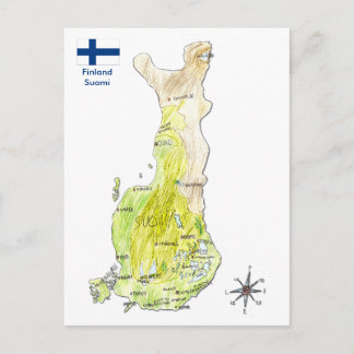 Handgezeichnete Farbkarte Finnland Postkarte