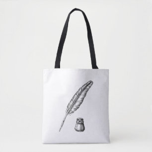 Handgezeichnete Feder mit Tintenfass Tasche
