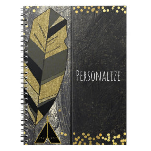 Handgezeichnete Feder & Tipi Gold Schwarz Boho Gla Notizblock