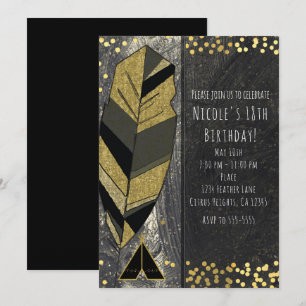 Handgezeichnete Feder- und Tepee-Gold-Black-Einlad Einladung