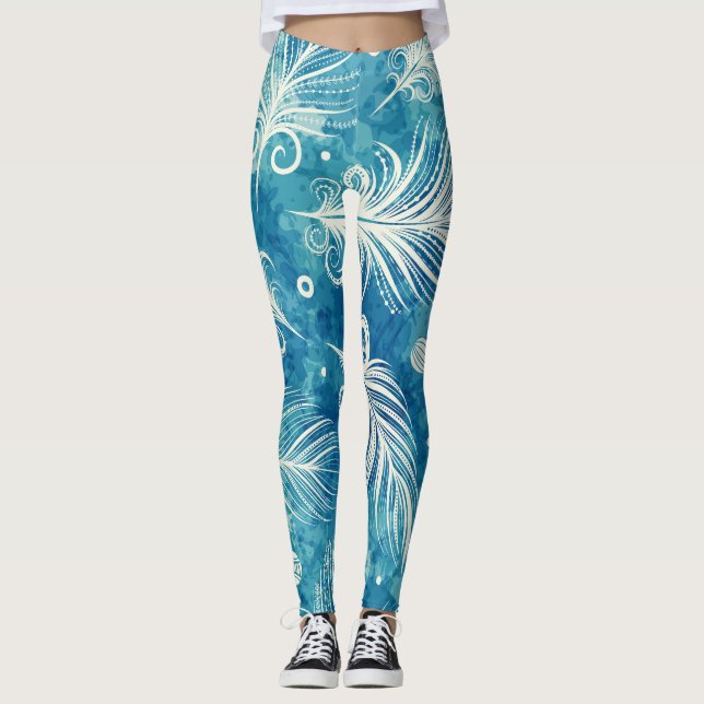 Handgezeichnete Federn: Nahtloses Muster Leggings (Vorderseite)