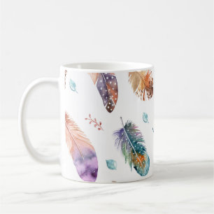 Handgezeichnete Federn: Weißes Hintergrundmuster Kaffeetasse